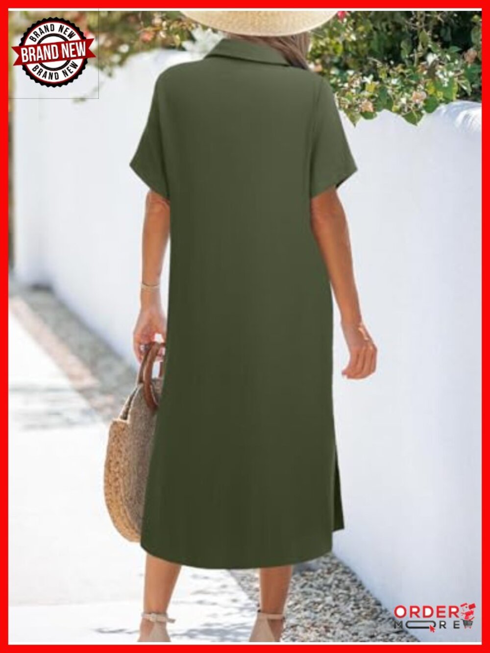 Short Sleeve Button Down Shirt Dress with Pockets, Lightweight Rayon Blend - Picture 3 of 6